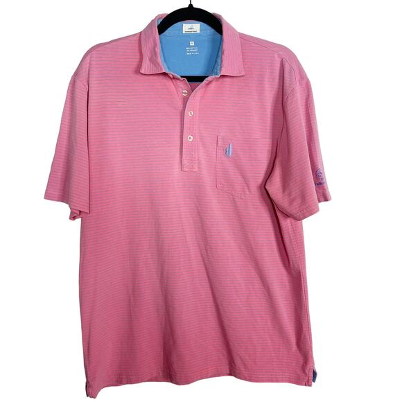 Johnnie-O Mens Medium Pink Blue Cotton Stretch Short Sleeve Polo *PERSONALIZED* - Picture 1 of 7
